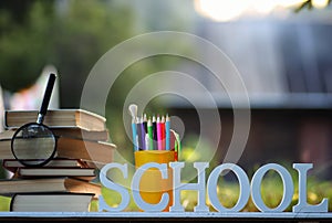 Educaion back school book stack page outdoor