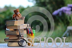 Educaion book stack page outdoor