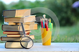 Educaion book stack page outdoor