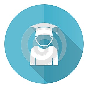 Educate blue round flat design vector icon isolated on white background, education, graduate, male student illustration in eps 10