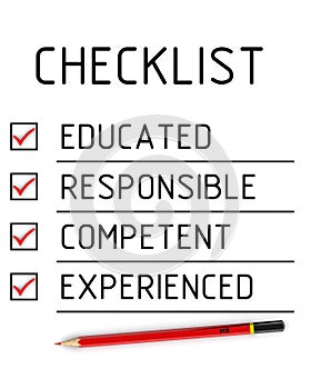 Educated, responsible, competent, experienced. The checklist