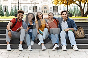 Education Abroad. Group Of International Students Posing Outdoors