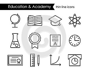 Education and academy thin line outline icons