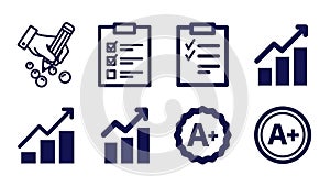 Education, Assessment, and Progress Vector Icons Set