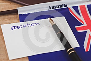 Education in Australia concept,passport on flag