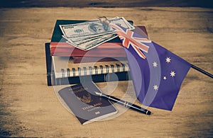 Education in Australia concept,passport on flag