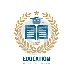 Education badge logo design. University high school emblem. Graduation college sign. Academy knowledge label photo