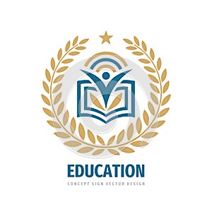 Education badge logo design. University high school emblem. Laurel wreath.