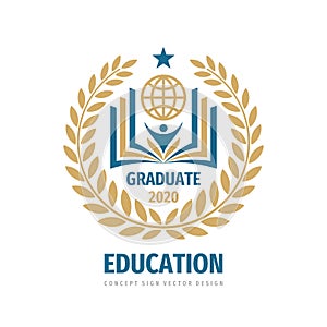 Education badge logo design. University high school emblem. Laurel wreath
