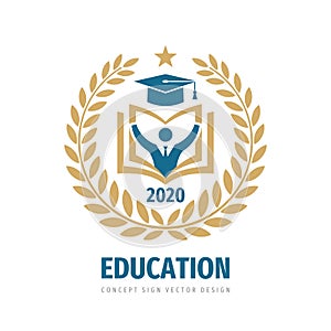 Education badge logo design. University high school emblem. Laurel wreath photo