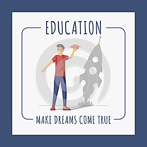 Education banner design template. Make dreams come true vector flat concept with text space.