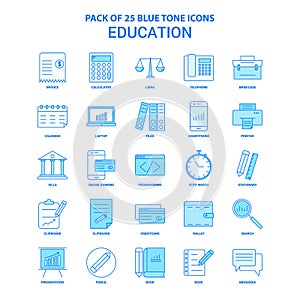 Education Blue Tone Icon Pack - 25 Icon Sets