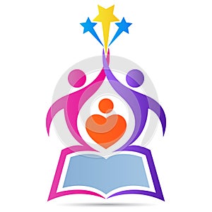 Education book school logo emblem aim high reach star vector design