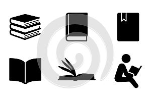 Education Book Silhouette Vector Set â Open Book, Closed Book, Stack and Reading Icon Pack