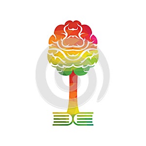 Education Brain tree logo with book concept design