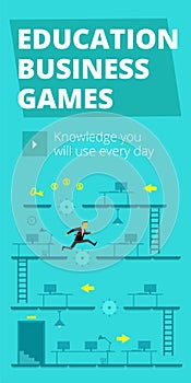 Education business games. Training game and competition. Vertical banner standard web size.