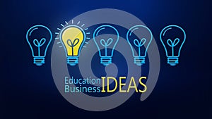 Education Business ideas bulbs electric and a light as a concept of the new business ideas blue