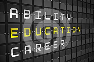 Education buzzwords on black mechanical board