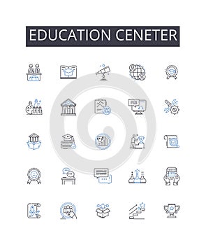 Education ceneter line icons collection. Learning hub, Training institute, Study center, Knowledge base, Skill academy