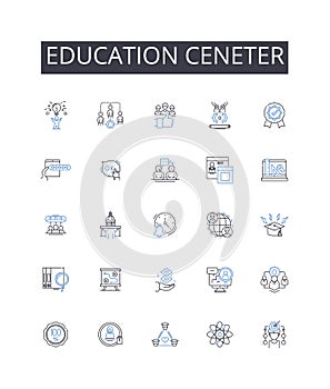Education ceneter line icons collection. Learning hub, Training institute, Study center, Knowledge base, Skill academy
