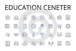 Education ceneter line icons collection. Learning hub, Training institute, Study center, Knowledge base, Skill academy