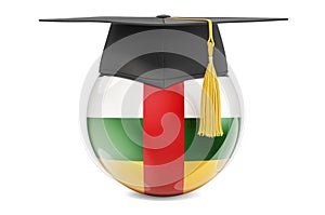 Education in Central African Republic concept. Central African flag with graduation cap, 3D rendering