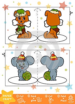 Education Christmas Paper Crafts for children, Dog and Mouse