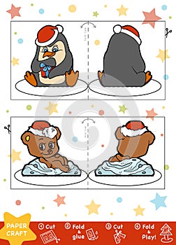Education Christmas Paper Crafts for children, Penguin and Bear