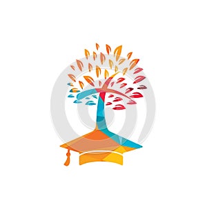 Education church vector logo design. Graduation cap and cross tree icon design.