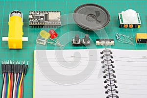 Education circuit and motor activity. Science, Technology, Engineering and Mathematics STEM education concept. frame collage.