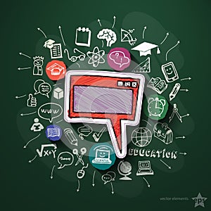 Education collage with icons on blackboard