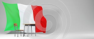 Education concept. 3d of desk and flag on white background. Modern flat design isometric concept of Education. Back to school