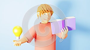 Education concept. 3d of a man reading a book on blue background. Modern flat design isometric concept of Education. Back to
