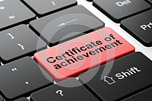 Education concept: Certificate of Achievement on computer keyboard background