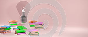Education concept. 3d render of books and light bulb Modern flat design isometric concept of Education for website and mobile