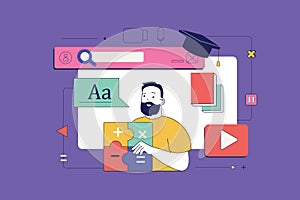 Education concept in flat neo brutalism design for web. Vector illustration