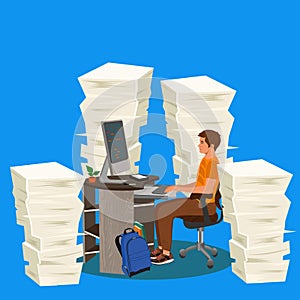 Education concept, pile of papers, vector illustration
