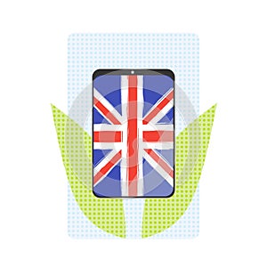 Education concept: smartphone whith United kindom national flag created in grunge style