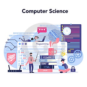 IT education concept. Student write software and create code