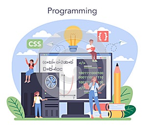 IT education concept. Student write software and create code