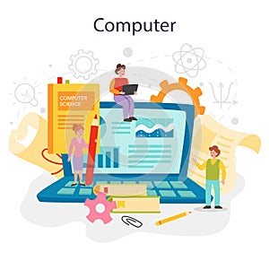 IT education concept. Student write software and create code for computer