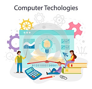 IT education concept. Student write software and create code for computer
