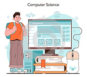 IT education concept. Student write software and create code