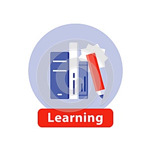 Learning subject, school education, study books, flat icon photo