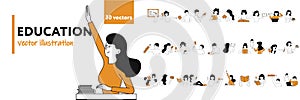 Education concept vector illustration with people set. School and university study icon and online learning. Internet knowledge