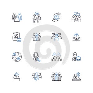 Education consultancy line icons collection. Guidance, Counseling, Planning, Admissions, Support, Exams, Strategy vector