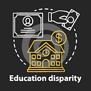 Education disparity chalk concept icon. Educational inequality idea. School funding. Student loan, financial aid. Paid
