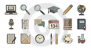 Education and E-learning Icon Set Vector Illustration