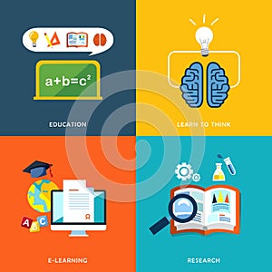 Education and e-learning icons set in flat design