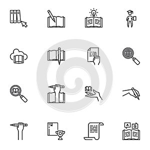 Education and e-learning line icons set